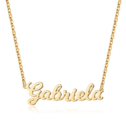 Ursteel Custom Name Necklace Personalized, 14K Gold Plated Personalized Name Necklace Dainty Name Plate Necklace Jewelry Personalized Gifts for Women - style: Gabriela
