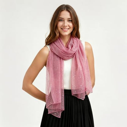 Sequin Scarf for Women Lightweight Mesh Shawl Wrap Bandana Hijab Headscarf for Summer Evening Dress - color: Blushpink
