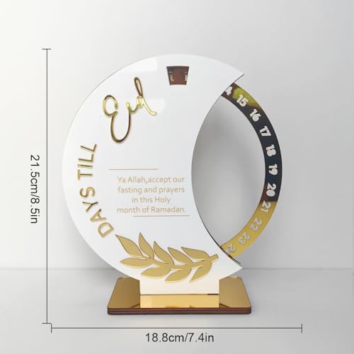 Ramadan Countdown Calendar, Rotatable 30 Days Til Eid, Eid Mubarak Advent Countdown Calendar Rotate Moon Shaped Eid Calendar for islamic Home Party Decorations