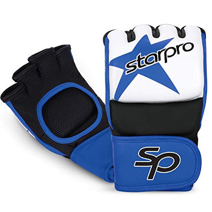 Starpro MMA Grappling Gloves for Men & Women - Faux Leather with Dense Padding- Sparring Training Kickboxing Martial Arts Competition - color: Blue/Black, size: XX-Large