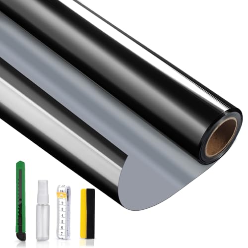 Reflective Window Film Privacy One Way, 17.3 in X 6.5 Ft, Black | Mirror Film Daytime Privacy Heat Control UV Blocking Static Cling Window Tint Film for Home & Office - color: Black-silver, size: 17.3 Inch X 6.5 Feet
