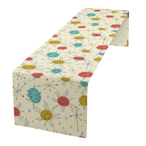 Mid Century Modern Table Runner,Abstract Aesthetic Geometric Mid Century Retro Modern Patterns Printed Linen Table Runner for Kitchen Dining Room Holiday 13x36 Inch - color: Mid Century-2, size: 13x36 Inch