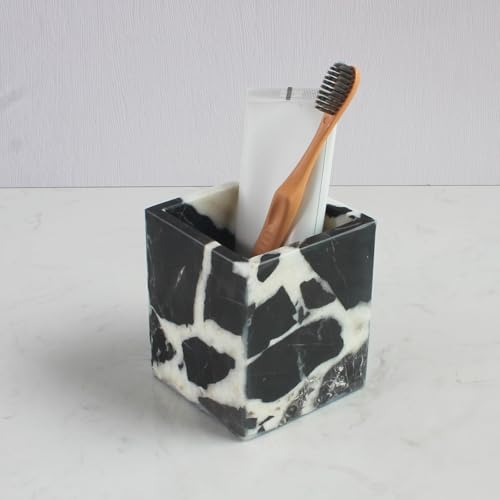 Natural Calacatta Viola Black Marble Square Storage Container for Toothbrush/Makeup Brush/Pens, Countertop Organizer Bathroom - color: Calacatta Viola Black Marble