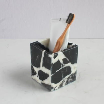 Natural Calacatta Viola Black Marble Square Storage Container for Toothbrush/Makeup Brush/Pens, Countertop Organizer Bathroom - color: Calacatta Viola Black Marble