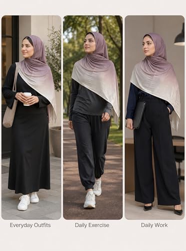 Premium Stretch Cotton Gradient Scarf for Women, Soft Jersey Wrap Shawl, Lightweight Ombre Hijab for Everyday Wear - color: Mctlo2537-brown