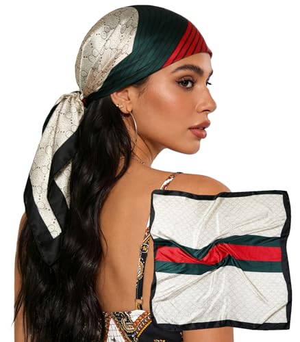Sumolux Head Hair Scarf for Women 35" Like Satin Silk Scarf Hair Wrapping Night Bandana Large Square Scarves - color: B Beige Texture