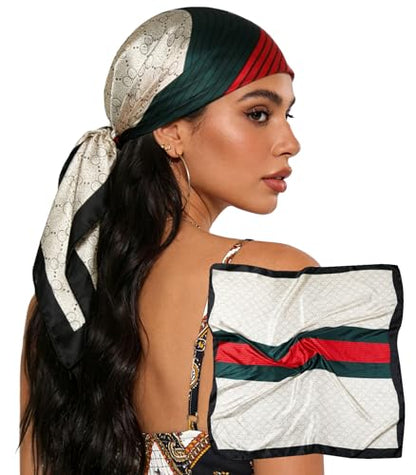 Sumolux Head Hair Scarf for Women 35" Like Satin Silk Scarf Hair Wrapping Night Bandana Large Square Scarves - color: B Beige Texture