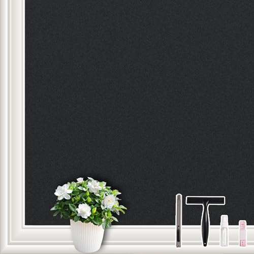 NINETREX Blackout Window Privacy Film,Darkening Window Tint Black Opaque Covering 100% Light Blocking Static Cling Sticker for High Privacy,（17.5 x 78.7inch,Black） - color: ['Blackout'], size: 17.5" x 78.7" (44.5 x 200 cm)