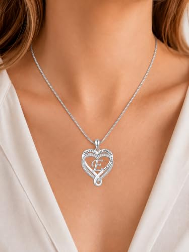 Heart Initial Necklace for Women Double Heart Letters Necklaces - color: F