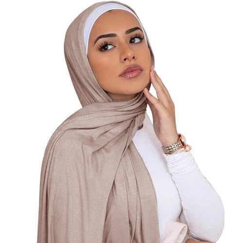 Hijab Scarf for Women Soft Cotton Muslim Jersey Hijab Head Wrap Scarves Fashion Long Scarf Shawls - color: Light Brown
