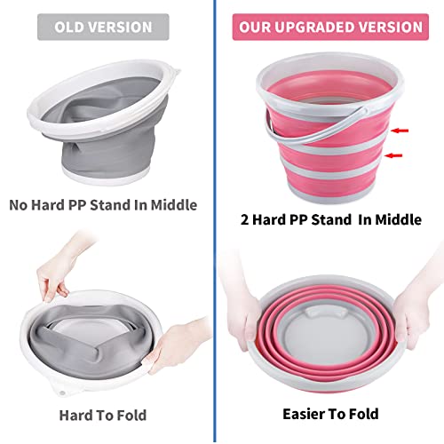 Collapsible Bucket 10L 2.6 Gallon Cleaning Bucket Mop Bucket Folding Foldable Portable Small Plastic Water Supplies for Outdoor Garden Camping Fishing Car Wash Space Saving Pink - color: Gray + Pink
