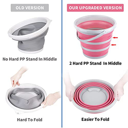 Collapsible Bucket 10L 2.6 Gallon Cleaning Bucket Mop Bucket Folding Foldable Portable Small Plastic Water Supplies for Outdoor Garden Camping Fishing Car Wash Space Saving Pink - color: Gray + Pink