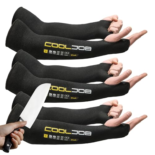 COOLJOB 3 Pairs 14/18in A4 Cut Resistant Sleeves with Thumb Hole, UV Sun Protection Arm Sleeves for Thin Skin Farmer Gardener - color: Black (18" L)
