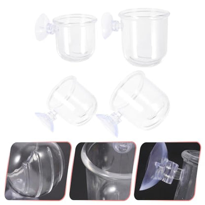 Luxshiny 4pcs Acrylic Aquarium Fish Tank Feeding Cups with Filter Hollow Design, Water Grass Container Set (Small Large), Feeding Bait Holder for Aquatic Pets