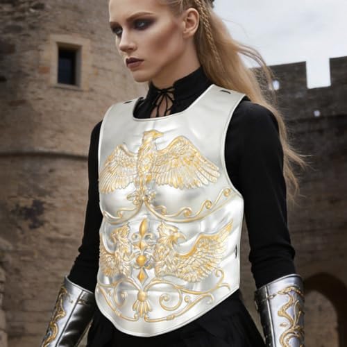 3 Pcs Medieval Knight Chest Guard, Retro Viking Body Chest Protector for Cosplay Party Renaissance Costume - color: Silver