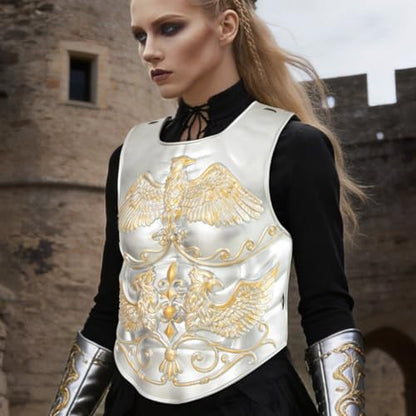 3 Pcs Medieval Knight Chest Guard, Retro Viking Body Chest Protector for Cosplay Party Renaissance Costume - color: Silver