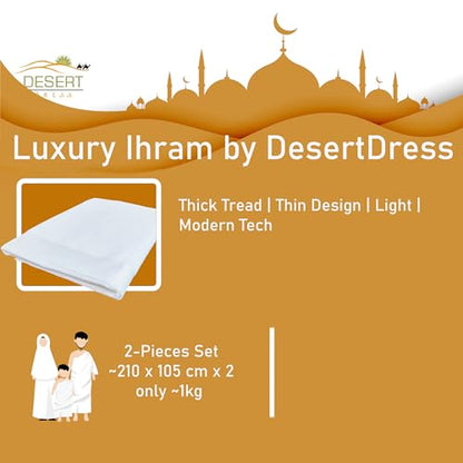 Adult Teenager Kids Thick Cool Islamic IHRAM 2 Piece Blanket Towel for Hajj and Umrah No-Stitched Premium Synthetics Cotton - size: Adult Size (210 x 105cm)