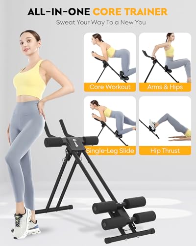 GuuG Ab Machine Ab Trainer Machine : Adjustable Ab Machine for Stomach Workout at Home Gym Ab Workout Foldable Core Strength Training Equipment Home Gym System - style: Black Ab Trainer Machine