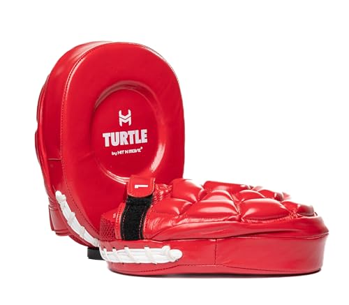 HIT N Move Turtle Boxing Mitts | Indented Punching Pads | Sparring Gear for Boxing, MMA, Kickboxing, Muay Thai, Martial Arts Training Equipment, Genuine Leather, High-Performance Focus Mitts - color: Red