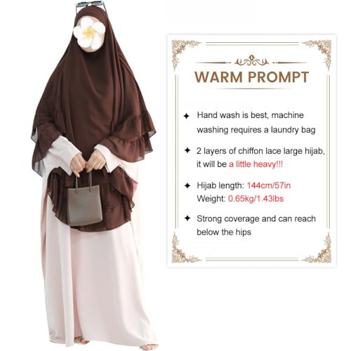 khalat Women's Hijab Chiffon Hijab for Women Muslim 2 Layers Ruffle Lightweight Large Hijab - color: Coffee