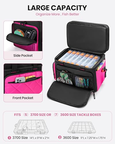 Smasrob Fishing Tackle Bag, Fish Bag (Tackle Boxes Not Included), Rose | Large Lure Boxes Pocket , Extra Top Tackle Trays Pocket, for Saltwater and Freshwater - color: Rose