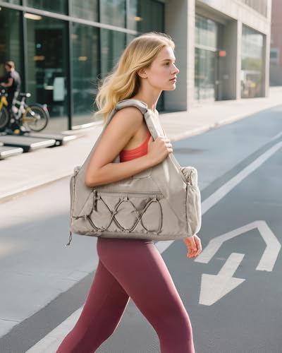 BAGSMART Gym Bag for Women, Lightweight Duffel with Shoe Compartment, Tote Bag with Wet Pocket for Yoga Travel, Camel - color: Camel