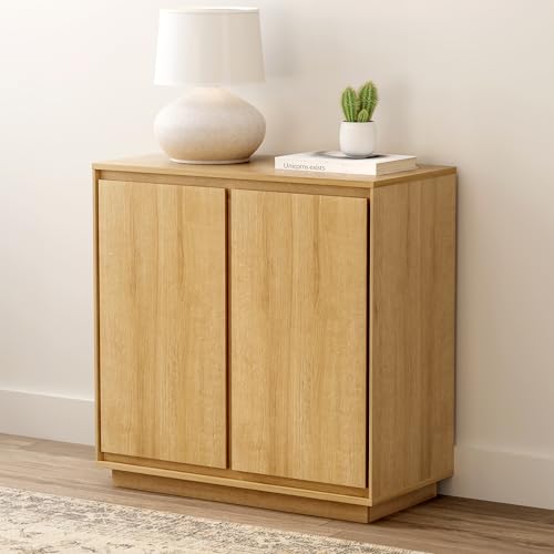 Buffet Storage Cabinet, Accent Sideboard Cabinet with Adjustable Shelves and Handless Design, Credenza Console Table for Living Room, Natural Oak - color: Natural Oak, size: 1 PC