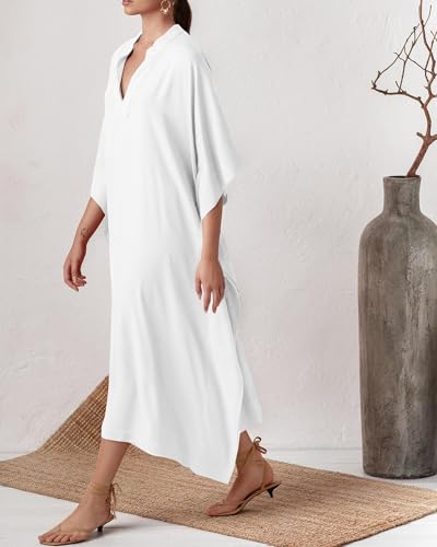 Bsubseach Women Kaftan Dresses Caftan Maxi Dress Swimsuit Cover Up Moomoo - color: B-white