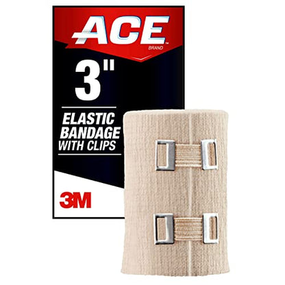 ACE 3 Inch Elastic Bandage with Clips, Beige, Great for Elbow, Ankle, Knee and More, Ideal for Sports, Comfortable Design with Soft Feel, Wash and Reuse (Pack of 3) - size: 3" (Pack of 3)
