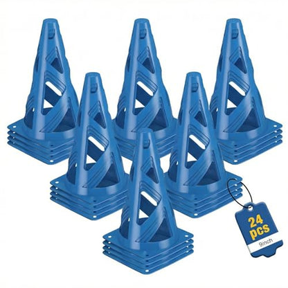 24 Pack Soccer Cones, 9 Inch Agility Cones for Soccer, Football, Basketball, Cones for Sports Training, Speed & Agility Drills, Field Marking Equipment - color: blue