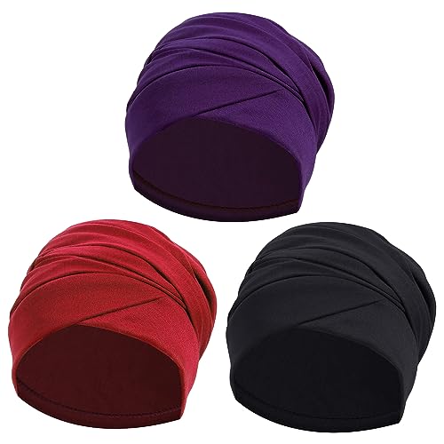 Turban Head Wrap Scarf,African Women' Soft Long Scarf Shawl Hair Bohemian Headwrap Stretch Headband Tie - color: Set E-black+purple+wind Red