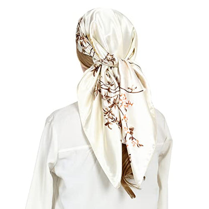 RIIQIICHY Head Scarf for Women Like Silk Satin Scarf for Hair Wrapping at Night Bandana Square Scarf for Sleeping 35 Inch - color: Cream/Gold/Brown/Pink