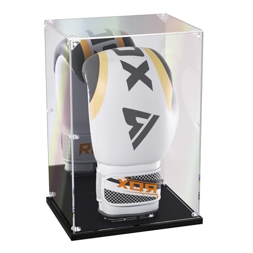 KOLIPI Boxing Glove Display Case with Mirror Back, Acrylic Display Case with Stand for Full Size Boxing Glove, Watch The Video to Assemble (8x7x13 inch, 22x18x33 cm) - size: Boxing Glove Case, 8x7x13 inches