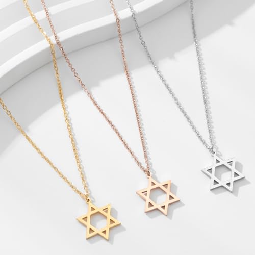 Stainless Steel Jewish Jewelry - Star of David/Hamsa Hand/Menorah/Israel Map Pendant – Israel Necklace for Women & Men - Religious Gifts for Hanukkah, Bar Mitzvah include a Gift Box - color: Rose Gold-Star Of David Necklace