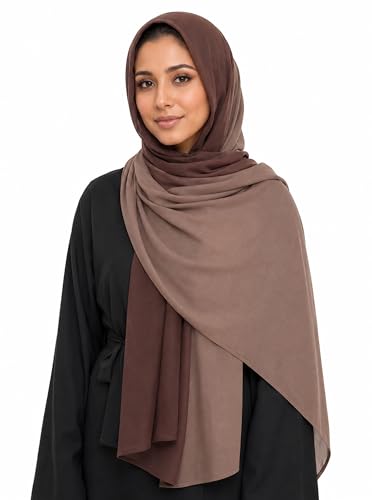 Gradient Dual Color Scarf，Elegant Ombre Headwraps Hijab, Modal Cotton Feel Lightweight Sunscreen Shawls for Women - color: 6#brown
