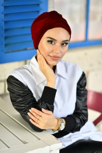 para life Band Turbans for Women, Breathable Instant Turban|Standard Size Stretchable Cotton Sandy|Pre-tied Hijab Cap - color: Red