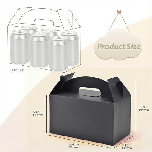 Papertide Black Gable Box with Handles, 30 Pack 9.45×5×5 inch Sturdy Colorful Cardstock treat Boxes for Christmas Birthday Party Favors, Premium Presentation Boxes with Lids - color: Black
