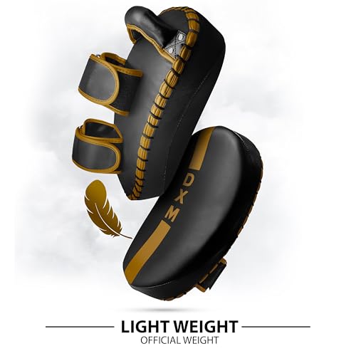 DXM SPORTS Muay Thai Pads Kickboxing Equipment Martial Arts Training Kick Pads for MMA, Taekwondo, Karate – Ideal for Kicks, Knees and Punches in Martial Arts Training (ONE PAD ONLY) - color: Black & Gold