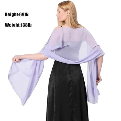 Ladiery Chiffon Shawl Wraps for Women Evening Dresses, Elegant Soft Sheer Shawls for formal dressy Bride Wedding - color: Light Purple