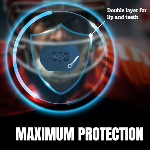 O Shield Core Football Mouth Guard, Detachable Strap | Football Mouth Guard with Detachable Strap — No-Boil Ready Fit, BPA-Free, Brace-Friendly, Includes Carrying Case - color: Navy Blue