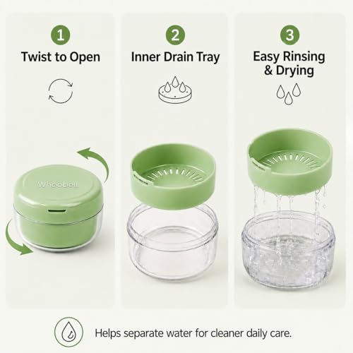 Retainer Soaking Case with Drain Basket, Leak-Proof Denture Bath Box with Magnetic Lid, Portable Cleaning Container for Aligners, Mouth Guard & Night Guard (Green) - color: Green