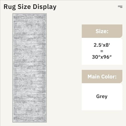 Soalmost Washable Runner Rug 2'6"x8' Kitchen Hallway Runners Grey - color: Grey, size: 2'6" x 8' (Runner)