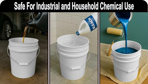 5-Gallon Bucket Only – No Lid Included, Made in USA, Food Grade BPA Free Plastic, Heavy Duty Multi-Use, Metal Handle with Grip, Stackable Storage – White, 1 Pack - color: White, size: 1