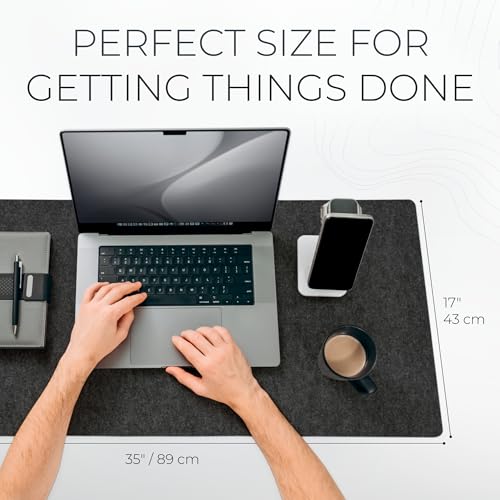 Nordik Felt Desk Mat - Large Felt Desk Pad - Charcoal (35 x 17 inches) | Premium Desk Matt for Desktop, Full Desk Keyboard Mouse Pad, High Quality Felt and Non-Slip Rubber Liner for Home and Office - color: Charcoal
