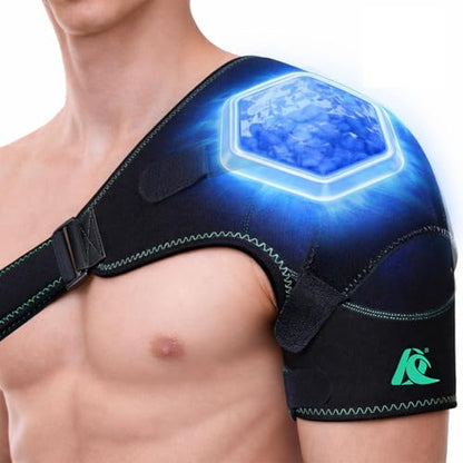 Shoulder Ice Pack Brace for Rotator Cuff, Swelling & Post-Surgery Recovery | Reusable Hot & Cold Gel Pack Adjustable Compression Strap Soft Skin-Friendly Fabric