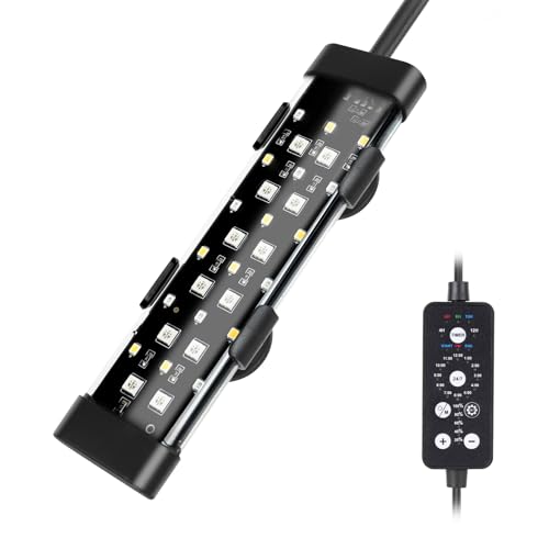 hygger Submersible LED Aquarium Light, 8W 7 in 24/7 Mode Fish Tank Light with 5 Rows Beads, with Timer 9 Colors and Adjustable Brightness, Full Spectrum IP68 Waterproof Light for Fish Tank 8-17 inch - size: 8in 8W