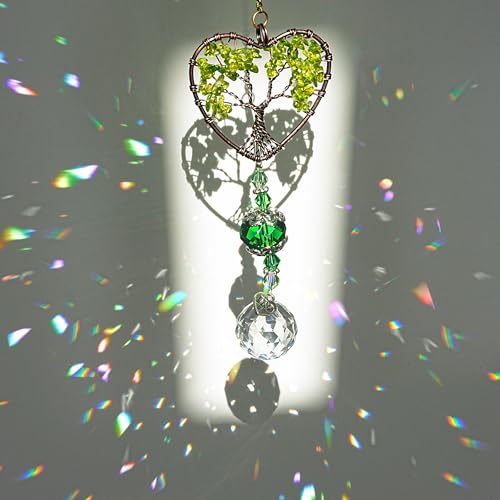 H&D HYALINE & DORA Tree of Life Car Rearview Mirror Hanging Ornament Pendant Accessories Fengshui Suncatcher (Green) - color: Green