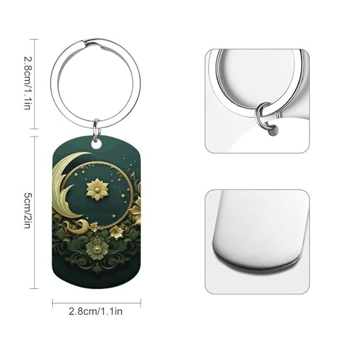 Metal Keychains - Ramadan on Green Wallpaper Keyring - Mini Key Chain for Purse Charm Hook, Double Side Custom Car Keychain Lucky Charm Hanging Pendant Gift for Men Women Key Fob