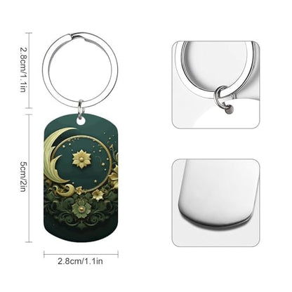 Metal Keychains - Ramadan on Green Wallpaper Keyring - Mini Key Chain for Purse Charm Hook, Double Side Custom Car Keychain Lucky Charm Hanging Pendant Gift for Men Women Key Fob