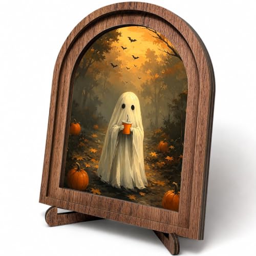 Ghost Coffee Arched Table Sign, Rustic Farmhouse Decor - color: Ghost Pumpkin Forest